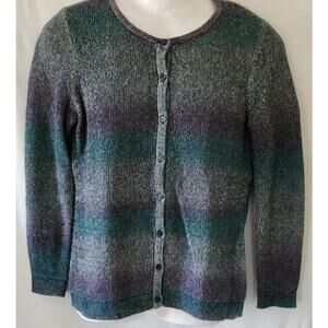 CJ Banks VTG  Multi Color Ombre Striped Sweater  Pearlized Buttons Womens  Small